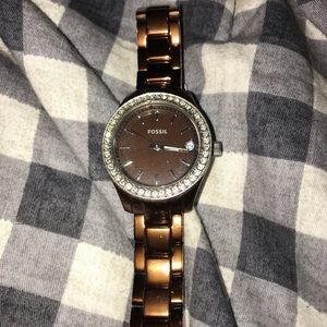 Fossil watch, brown, with crystal accents!